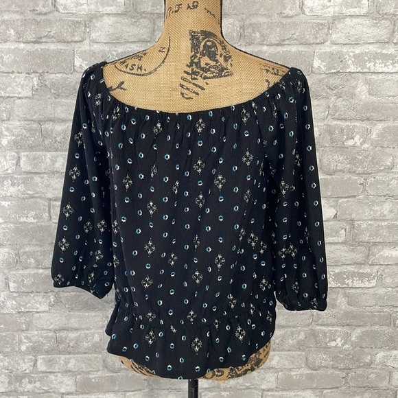 Ann Taylor Navy Print Off Shoulder Top - Picture 3 of 6